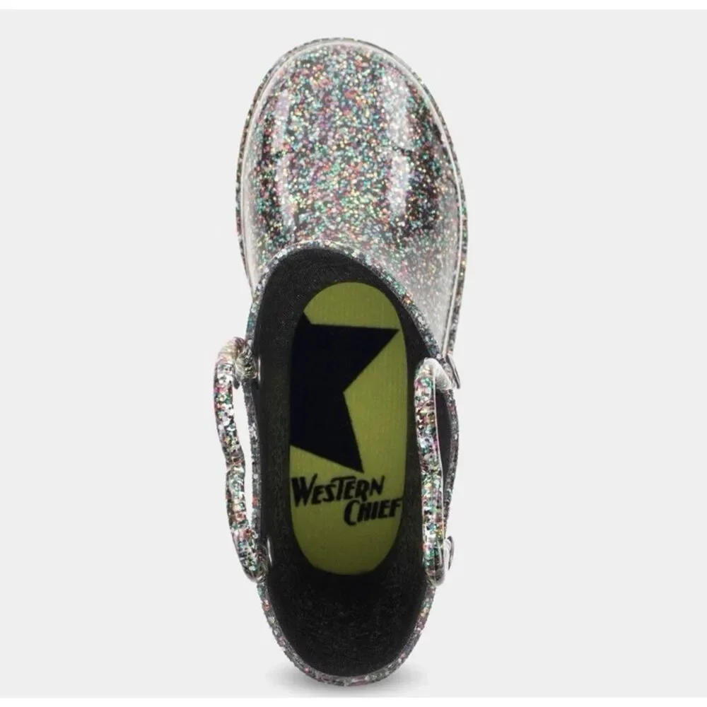 Western Chief Girls Glitter‎ Rubber Pull On Sparkle Rain Boots 8 NEW Light Up